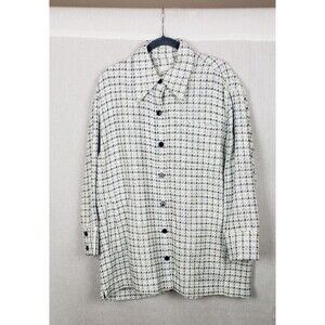 Club Monaco Womens Coat Jacket XL Button Front Textured Blue White Plaid Shacket